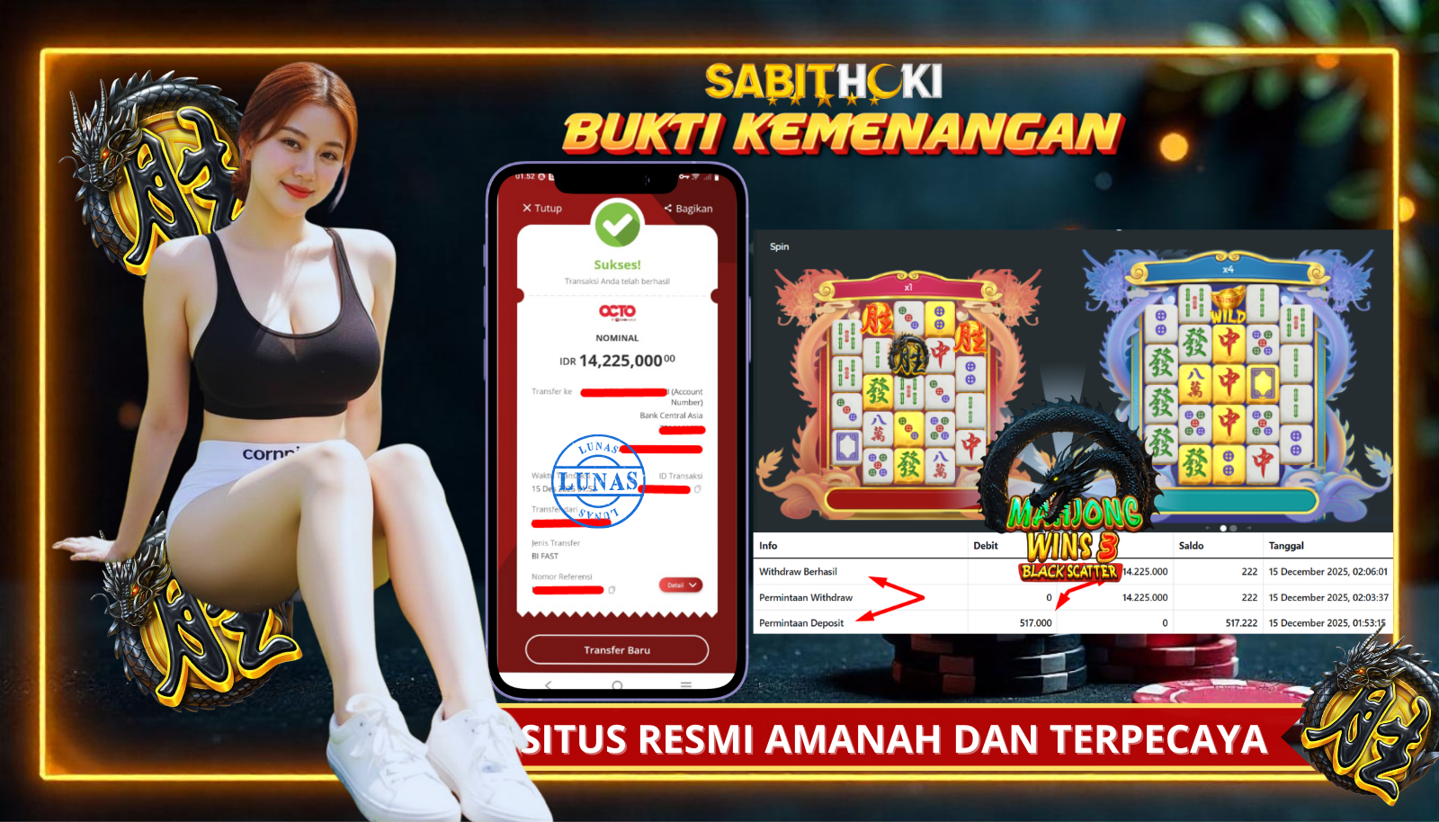 SELAMAT KEPADA MEMBER SETIA SABITHOKI YANG BERHASIL JACKPOT DI PERMAINAN MAHJONG SCATTER HITAM